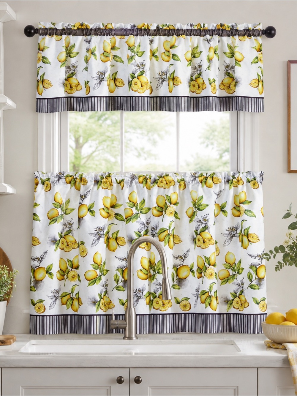 New Lemon Drop Tier & Valance Window Curtain Set -58x13 Valance 58x36 Tier Pair